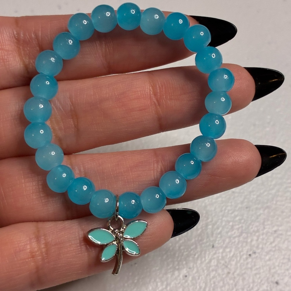 Kids Beaded Bracelet with Dragonfly Charm | Child Size Bracelet | Blue Bracelet